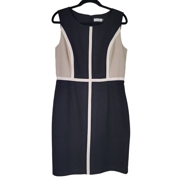 Calvin Klein Women's Black Geometrical Professional Wear Sheath Dress Size 12 - Picture 1 of 11